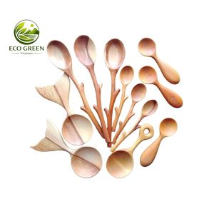 Handcrafted Three Flowers Handle Wooden <b>Spoon</b> Handcrafted Leaf Shaped Handle Wooden <b>Spoon</b> - Product Image 2