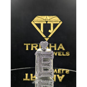 Custom <b>Initial</b> "E" Heart <b>Pendant</b> VVS Moissanite Diamonds Iced Out 925 Sterling <b>Silver</b> Hip Hop Jewelry By Trisha Jewels - Product Image 1