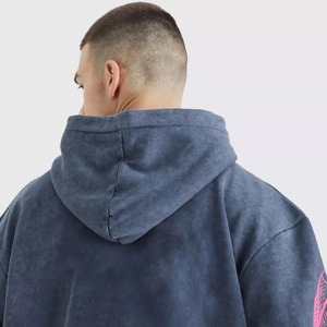 Sweat-shirt à capuche pour homme, coupe classique, 100% coton, French Terry 300g, séchage rapide, délavé à l'acide, rose uni, décontracté, streetwear d'hiver - Product Image 4
