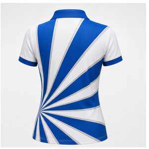 เสื้อโปโลผู้หญิงสีขาวลายรัศมีสีน้ำเงินรอยัล พิมพ์ลายแบบกำหนดเอง แห้งเร็ว ระบายอากาศได้ดี แขนสั้น ชุดยูนิฟอร์มทีมกอล์ฟ WPS-0813 - Product Image 2