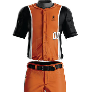 Custom Logo Men Baseball Jersey Uniform Set Short Sleeve Button Color Blocking Orange Black <b>Kit</b> - Product Image 4