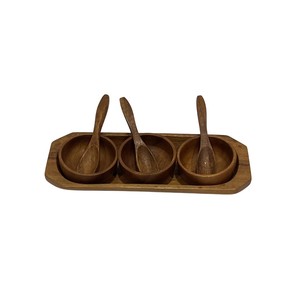 Handcrafted Eco-Friendly Mango Wood Condiment Bowl Set with <b>Tray</b> and Spoons Natural Solid Wood <b>Spice</b> and Dipping Sauce - Product Image 6