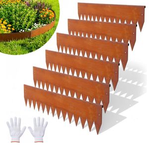 Bordatura per Giardino in Acciaio Corten, Confezione da 6, 40 x 6 Pollici, Metallo Pieghevole con 8 Piastre di Connessione, Piastra Decorativa per Paesaggistica - Product Image 1