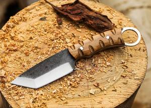 Couteau Tanto à lame fixe en acier raspé, manche en bois de frêne, étui en cuir, EDC, chasse, camping, Full Tang, qualité industrielle, OEM, Bushcraft - Product Image 3