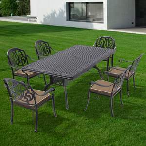 Set di 7 pezzi di mobili da giardino in alluminio fuso con cuscini di colore casuale - Product Image 1