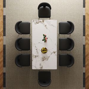 71 \ "tavolo da cucina moderna per 6-8 persone tavolo da pranzo rettangolare in acciaio inox nero titanio clessidra Base sala da pranzo - Product Image 1