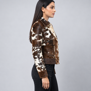 Women's Brown Cowhide Winter Woven Safari Jacket Turn Collar <b>Button</b> Front Cotton Filled Wool Lined Western Prairie Chic <b>Coat</b> - Product Image 6