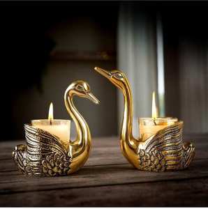 Porte-bougie en aluminium en forme de cygne, finition dorée |   Décoration d'intérieur en métal écologique faite à la main pour Noël, anniversaire, mariage - Product Image 1