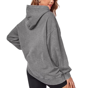 Sweat à capuche oversize pour femme, effet délavé, style vintage, en coton, basique, violet, tendance streetwear printemps - Product Image 4