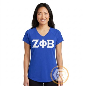 T-shirts décontractés pour femmes Zeta Phi Beta, col en V, manches courtes, motif uni, brodés, 100 % coton respirant, vente en gros - Product Image 1