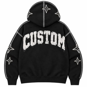 Sudadera con Capucha Personalizada de Felpa Francesa Bordada, Unisex, Oversize, Negra, Estilo Urbano, con Bolsillo Frontal, Manga Regular, Secado Rápido - Product Image 2