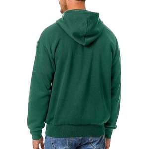 Sudadera con capucha de algodón de alta calidad para hombre, corte holgado, logotipo personalizado impreso, cuello con capucha, cremallera frontal, color verde invierno. - Product Image 3