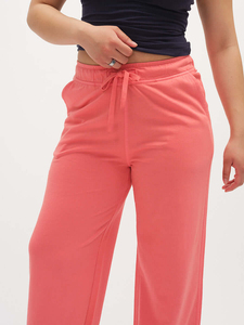 Pantalon tricoté large en corail pour femme, taille mi-haute avec cordon de serrage, coupe décontractée ample, longueur intégrale, couleur unie, respirant, idéal pour l'été - Product Image 2