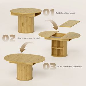 Tavolo da Pranzo Stile Fattoria da 60 Pollici con Ripiano a 2 Livelli e Porte Scorrevoli Scanalate, Estensibile per 6 Persone, Finitura Naturale - Product Image 5