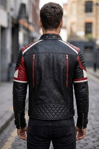 Chaqueta de Motocicleta de Cuero Genuino para Hombre, Corte Ajustado, Cierre de Cremallera, Color Sólido, Cuello Camisero, Transpirable e Impermeable - Product Image 2