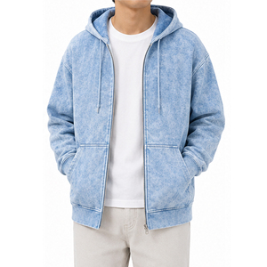 Sweat à capuche zippé unisexe en molleton épais délavé à l'acide, style streetwear, avec broderie personnalisée, vente en gros, vintage - Product Image 3