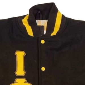 Iota Phi Theta Wool Letterman Jacket with Leather sleeves Brown Gold Greek Apparel Fraternity iota phi theta wool letterman jack - Product Image 5