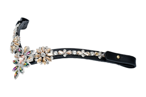 ANNABELLE EQUESTRIAN Frontal de Cheval Confortable en Cuir Noir avec Décoration Florale en Cristal et Strass, Couleur Personnalisable - Product Image 5
