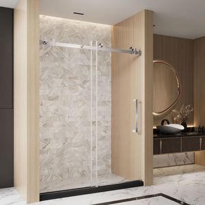 Porta Doccia Scorrevole Singola Senza Telaio 152 cm L x 193 cm A, Vetro Temperato Trasparente 6 mm con Pellicola Antiesplosione, Maniglia in Acciaio Inox - Product Image 3