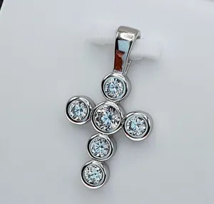 Unisex Stunning Vintage Cross Pendant with Round Cut Moissanite Diamond Sterling <b>Silver</b> Plated Pendants & <b>Charms</b> - Product Image 3