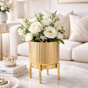 Durable <b>Lightweight</b> Modern Stylish <b>Iron</b> Flower Planter with Gold Plating for Indoor Outdoor Garden Office Home Decor - Product Image 2