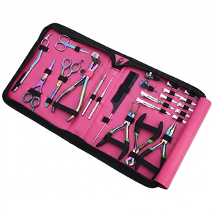 Factory Direct Hair Extension Tools Kit Rainbow Coated <b>Crimping</b> Remover Pliers Razor Scissor Parting Ring Pink Case - Product Image 1