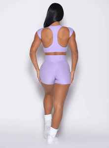 Conjunto Deportivo de 2 Piezas para Mujer, Color Lavanda, Cuello Redondo, Top Corto sin Mangas, Pantalones Cortos de Cintura Alta, Color Sólido, Tejido Transpirable, Ropa de Verano - Product Image 5