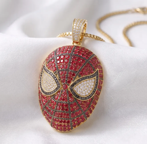 Roter Moissanit Hip-Hop Cartoon Ovaler Micro-Pavé Vergoldeter Charm-Anhänger Halskette Silber Comic-Masken-Schmuck Geschenk - Product Image 2