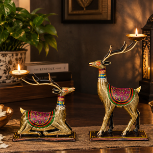Handcrafted Metal Deer <b>Tealight</b> <b>Candle</b> <b>Holder</b> Set Antique Gold Reindeer <b>Candle</b> Stand for Home Decor Wedding Centerpiece Diwali - Product Image 1