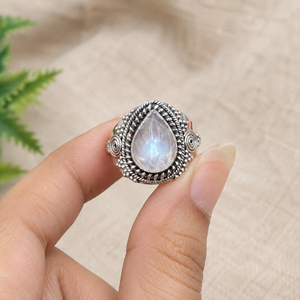 925 Sterling <b>Silver</b> Rainbow Moonstone <b>Ring</b> Rose Gold & Yellow Gold Plated Vintage Boho Pear Shape Gemstone Jewelry for <b>Men</b> Women - Product Image 6