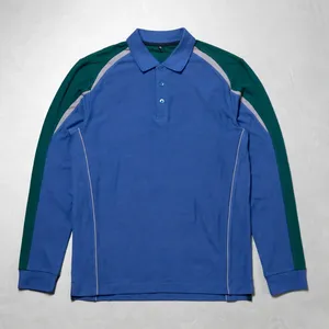 Polo de Alta Visibilidad de Manga Larga con Bloques de Color Azul y Verde, Personalizable con Logotipo, Unisex, Uniforme de Trabajo con Ribete - Product Image 1