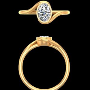 Anillo de Compromiso con Bisel de Diamante Ovalado Cultivado en Laboratorio en Oro Amarillo de 14k, Anillo de Boda Solitario Único, Joyería Fina Minimalista para Mujer - Product Image 1