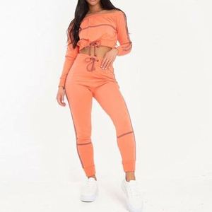 Women Solid Color Tracksuit Set Full Sleeve Crop Top With Drawstring <b>Pants</b> Casual Spring Wear - Product Image 1