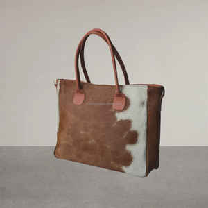 Sac fourre-tout élégant en cuir véritable de vachette avec fermeture éclair, grande capacité, LHTB-0073 - Product Image 5