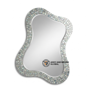 Miroir mural de mariage Art Déco carré de luxe en MDF fait main avec mosaïque de coquillages écologique pour une décoration intérieure haut de gamme - Product Image 1