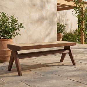 Banco Moderno de Madera de Teca con Asiento de Ratán Tejido, Diseño de Mediados de Siglo, Mueble para Dormitorio o Sala de Estar, Patas en X Estables, Decoración para el Hogar, Modelo ZKA03 - Product Image 3