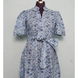 Robe indienne en coton imprimé à la main, manches mi-longues, coupe trapèze, motif floral, écologique, pour mariée, été, cadeau personnalisé - Product Image 6