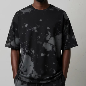 <b>Men</b> 2 Piece Casual Set T-Shirt and Drawstring Shorts <b>Black</b> <b>Tie</b> Dye Print Summer Outfit Breathable Knitted Cotton - Product Image 6