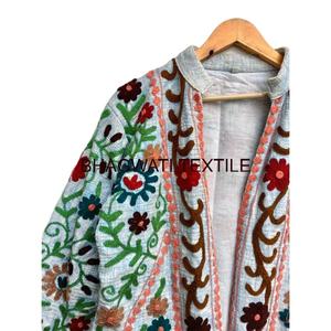 100% meilleure qualité Boho Style classique élégant Kimono veste Suzani brodé à la main coton bord brut veste courte broderie - Product Image 4