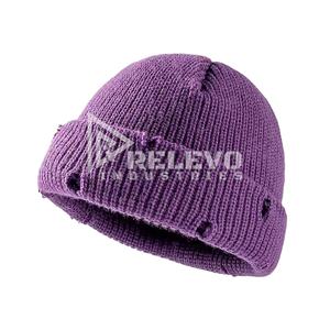 หมวกบีนนี่ดีไซน์แบบดิสเทรส คุณภาพสูง ขายส่ง สำหรับฤดูหนาว ถักไหมพรม อุ่นสบาย ใส่ได้ทั้งชายและหญิง ปักโลโก้ตามสั่ง หมวกบีนนี่แบบทั่วไป 100% - Product Image 4