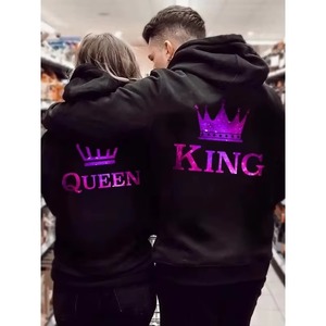 Sudadera con Capucha Negra para Mujer con Diseño de Corona de Rey con Brillantina Morada en la Espalda, Sudadera Informal de Manga Larga, Corte Regular, para Otoño - Product Image 5