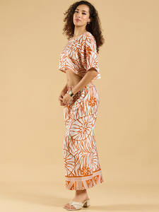 Pantalon palazzo élégant à imprimé uni orange avec cordon de serrage à la taille pour femmes - Pantalon tendance confortable pour toutes les saisons - Product Image 6