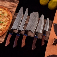 Ensemble de couteaux de chef en acier damas fait main de haute qualité, 5 pièces, étui en cuir, poignées en bois ambidextres, couteaux de cuisine