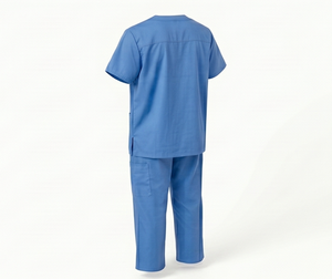 Unisex <b>Blue</b> <b>Scrub</b> Set V Neck Short Sleeve Pants Hospital Uniforms Woven Fabric Cotton Polyester - Product Image 5