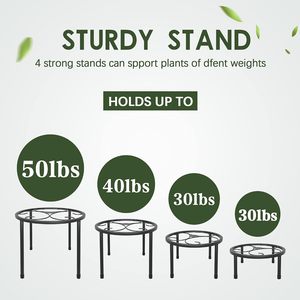 Set of 4 Metal Plant Stands for Indoor Outdoor Use Heavy Duty Black Round Flower Pot Stand with Raised Legs Decorative Plant - Product Image 5