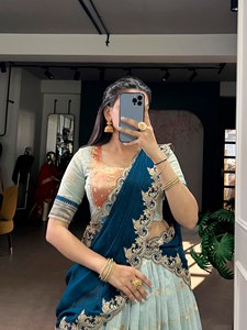ชุดเดรส TENNYC ผ้าสลับลาย Kota Zari งานทอแบบ Paithani ความยาวระดับข้อเท้า สำหรับงานปาร์ตี้และงานแต่งงาน ผ้าชอลี ยืดหยุ่นได้ กลับด้านได้ แห้งเร็ว ป้องกันแสงแดด - Product Image 6