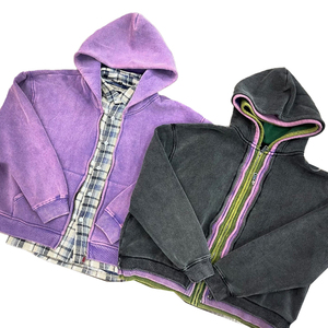 2026 Sweat à capuche streetwear de haute qualité, en molleton uni, vintage, double couche, délavé à l'acide, coupe ample, zippé - Product Image 6