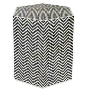 Table basse hexagonale noire et blanche avec incrustations élégantes, style contemporain moderne, meubles de salon en bois - Product Image 2