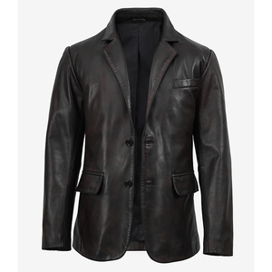 Blazer en cuir de vachette noir vieilli OEM 2026, très demandé, pour homme, haute qualité, faible MOQ, grande taille, veste d'hiver tendance - Product Image 4