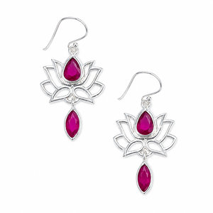 Pendientes artesanales de plata 925 con rubí, diseño de filigrana de loto, regalo de boda o aniversario para mujer - Product Image 1